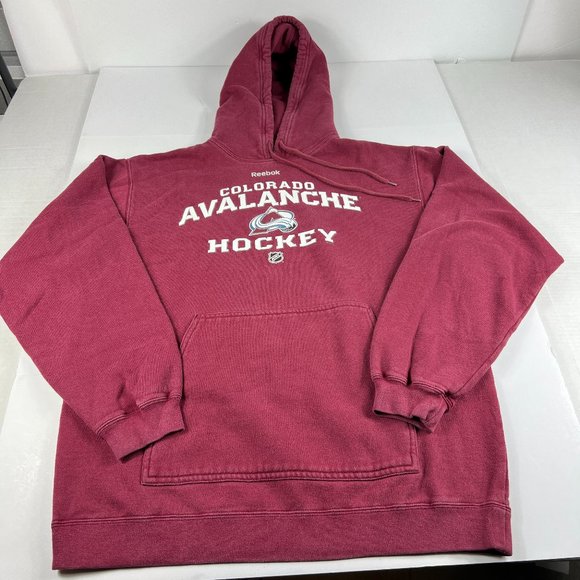 Y2K Reebok NHL Colorado Avalanche Sweatshirt Medium Red Faded Pullover Hoodie - Picture 1 of 15